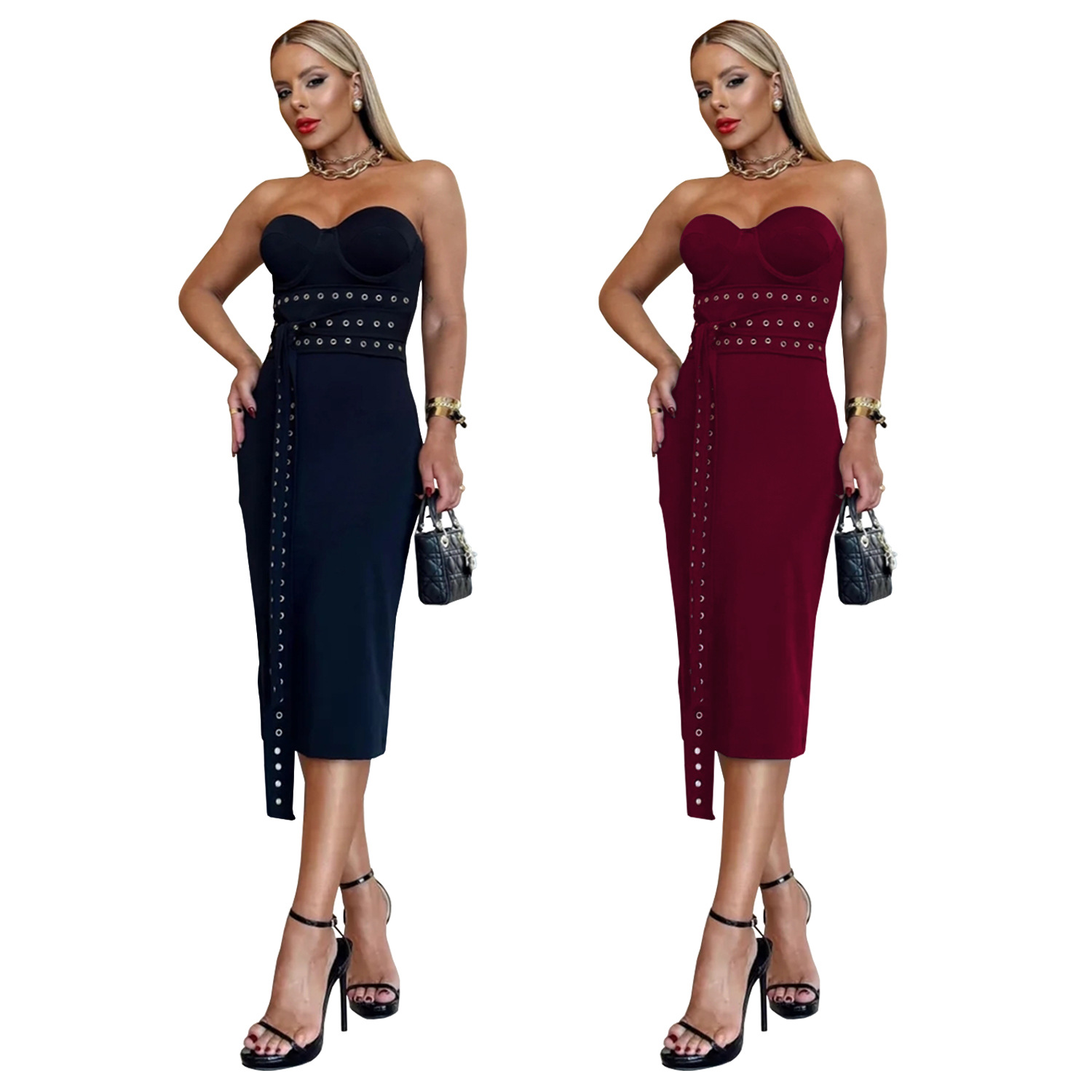 C7517 Aliexpress transfronterizo amazon ropa de moda europea y americana de mujer sexy con correa de pecho con ojos de pollo vestido delgado image 6