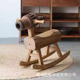 侘寂风木马实木复古民宿摇椅中式庭院阳台大小孩马儿椅玩具摇摇椅