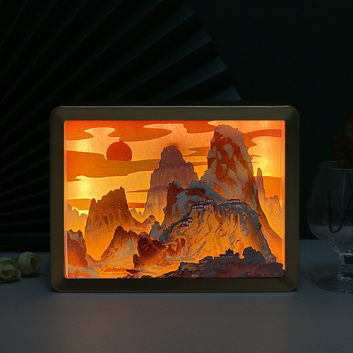 National Trend Style Mini Night Light 3D Stereo Light Shadow Paper Carving Bedside Reading Lamp Creative Craft Memorial Gift Custom Desk Ornament