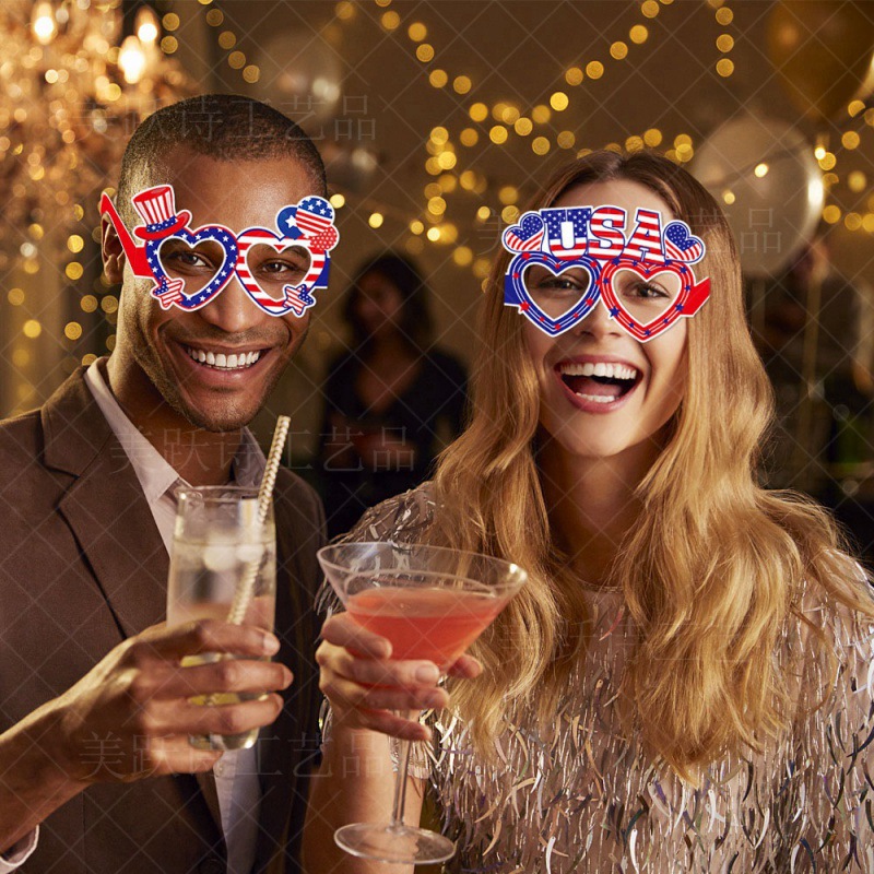 Nuevos productos transfronterizos Gafas decorativas del Día de la Independencia de EE. UU. Accesorios fotográficos divertidos Gafas de papel decorativas para fiestas de EE. UU.