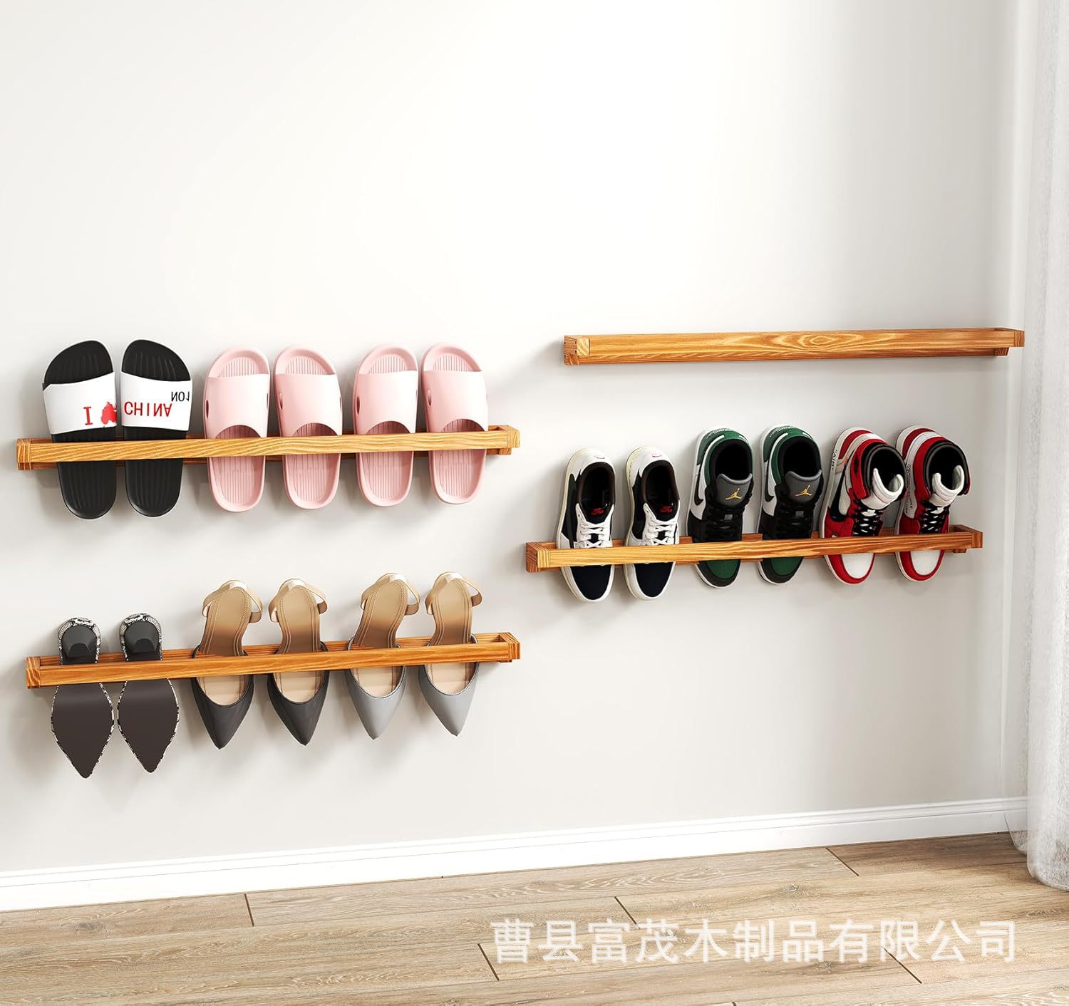 木质鞋架壁挂式悬浮隔板鞋子收纳架商用男女运动鞋展示架拖鞋架-阿里巴巴