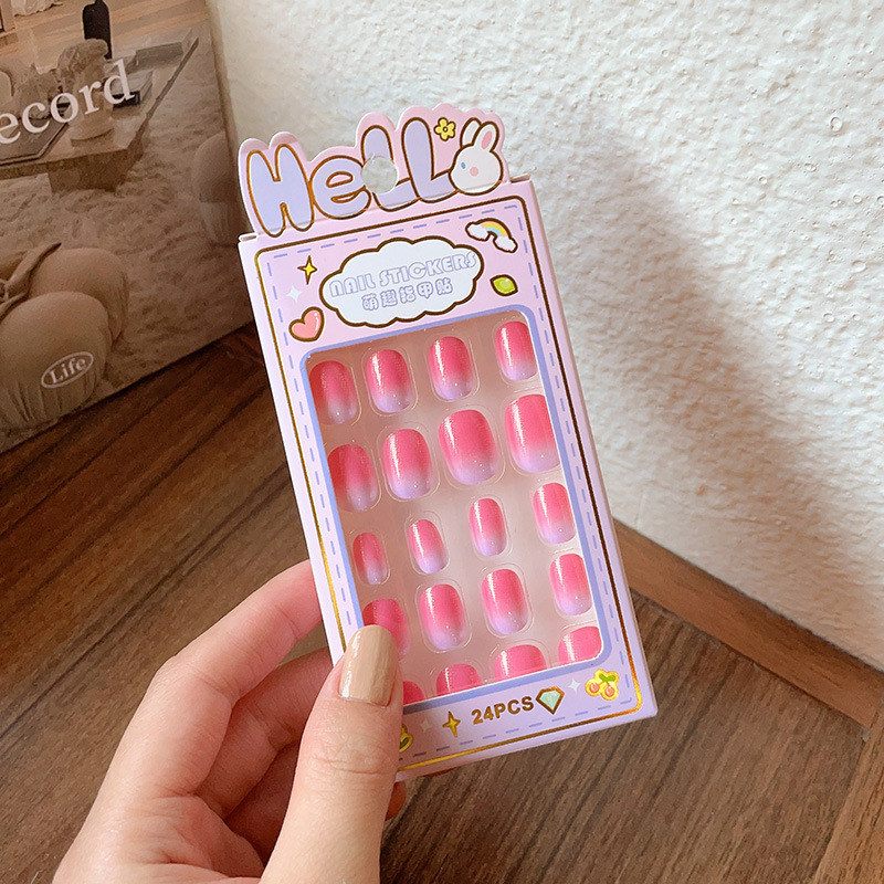 Niños usan piezas de manicura cortas autoadhesivas de alta sensación de mini color gelatina de dibujos animados chicas manijas falsas