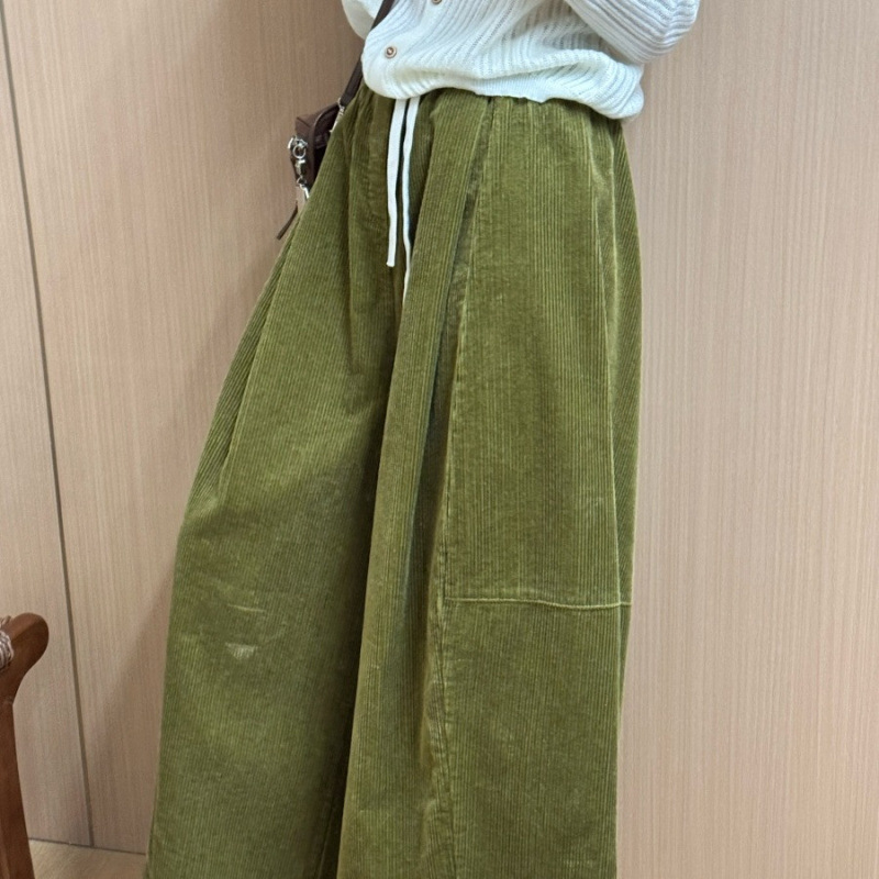 大阔腿设计感八分裤灯芯绒裤子女2025秋季新款韩版气质裤裙|undefined
