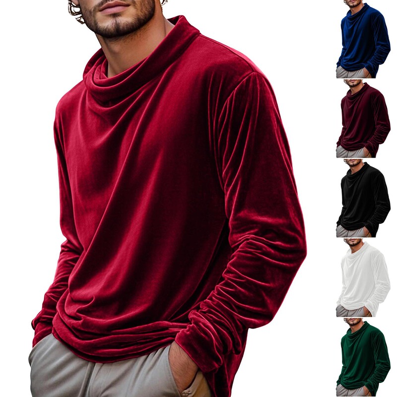 Amazon Export Men's Long-Sleeved T-Shirt Gold Velvet High Collar Warm Versatile Top Breathable Fashion Sweatshirt