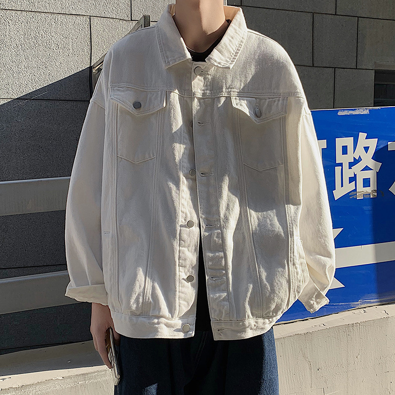 Abrigo de mezclilla blanca para hombre primavera y otoño estilo de Hong Kong ins chaqueta de ropa de trabajo casual de moda de estilo coreano