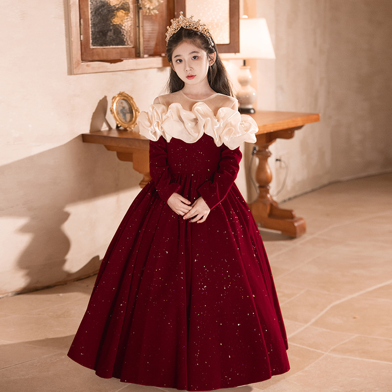 어린이 원피스 레드 니치 걸스 하이 엔드 공주 원피스 꽃 소녀 웨딩 소녀의 호스트 피아노 원피스