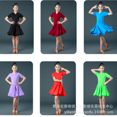 子供のラテンダンスの練習服の女の子の夏と秋の半袖のワンピースのショーの服の女の子の試験級の試合の規定の服