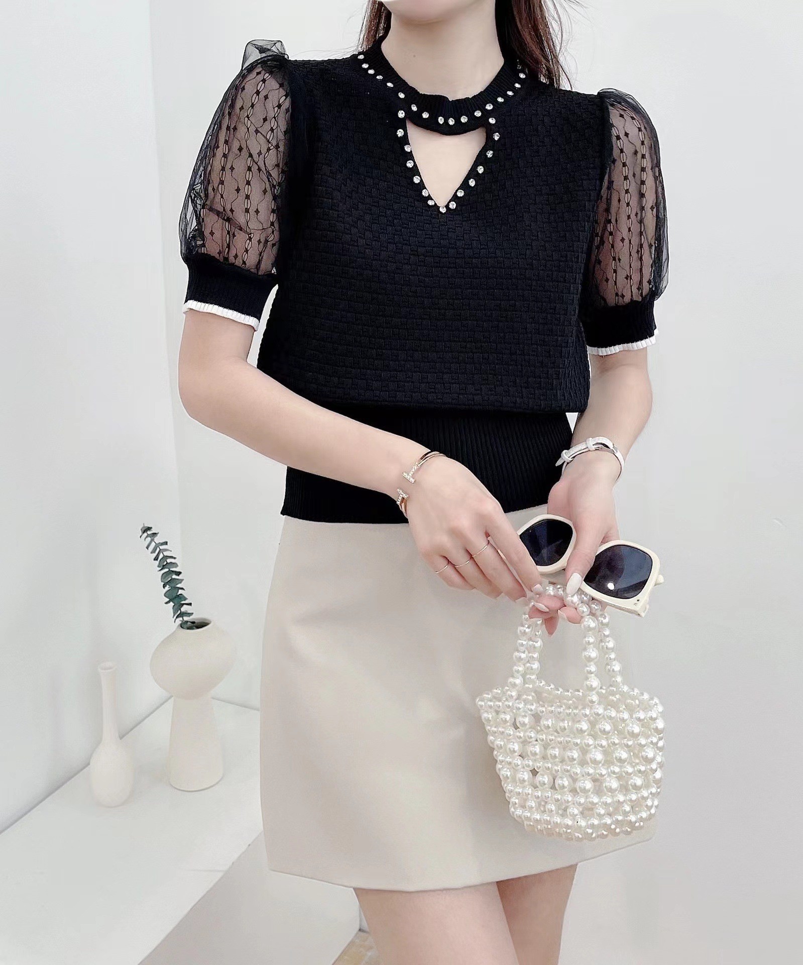 Summer shiffon silk design T-shirt