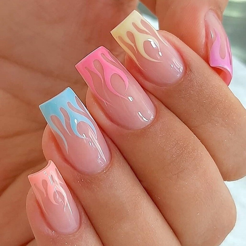 European and American Hot Girl Style Macaron Flame Nail Art, Cross-Border Exclusive Supply of Colorful Flame Nail Art, Dopamine Hand-Painted Nail Art European and American Hot Girl Style Macaron Flame Nail Art, Cross-Border Exclusive Supply of Colorful Flame Nail Art, Dopamine Hand-Painted Nail Art