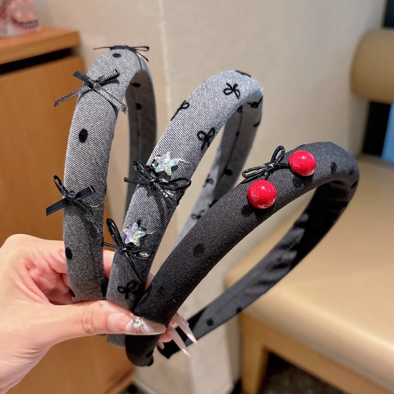 Niños gris flocado bandas de cabello alto cráneo de alta sensación tocado 2024 nuevo simple punto de onda arco atado de cabeza mujer