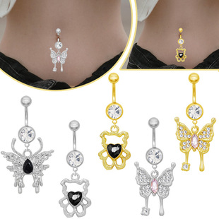 Gaibei Europe and the United States cross-border fashion Joker zinc alloy bear butterfly accessories stainless steel belly button ring puncture jewelry