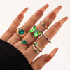 Green accessory, set, ring with stone emerald, European style, light luxury style