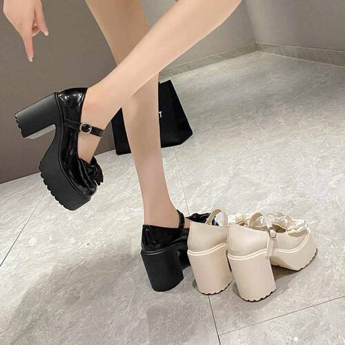 Mary Jane Women's Spring New Fashion High Heel Bowknot Thick Sole Chunky Heel Match Skirt Versatile Small Leather Shoes