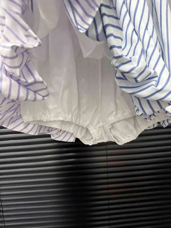 甜美清新条纹蓬松高腰花苞裙女夏季新款欧美领带结绑带设计半身裙|undefined