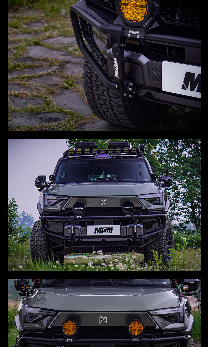 Mengshi M817 Aluminum Alloy Bull Bar Modified Front Bumper Cnc Precision Carved Anti-Collision Bar with Spotlight and Trailer Hook