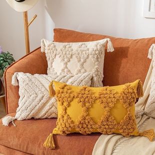 Yellow Nordic Tufted Embroidered Cushion Pillowcase Simple Sofa Throw Pillow Homestay Decorative Pillow Single Pillowcase