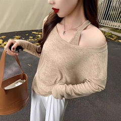 怠惰なリラックス感の薄いノースリーブベスト長袖tシャツ2点セット女性春夏新作デザイン感ブラウス