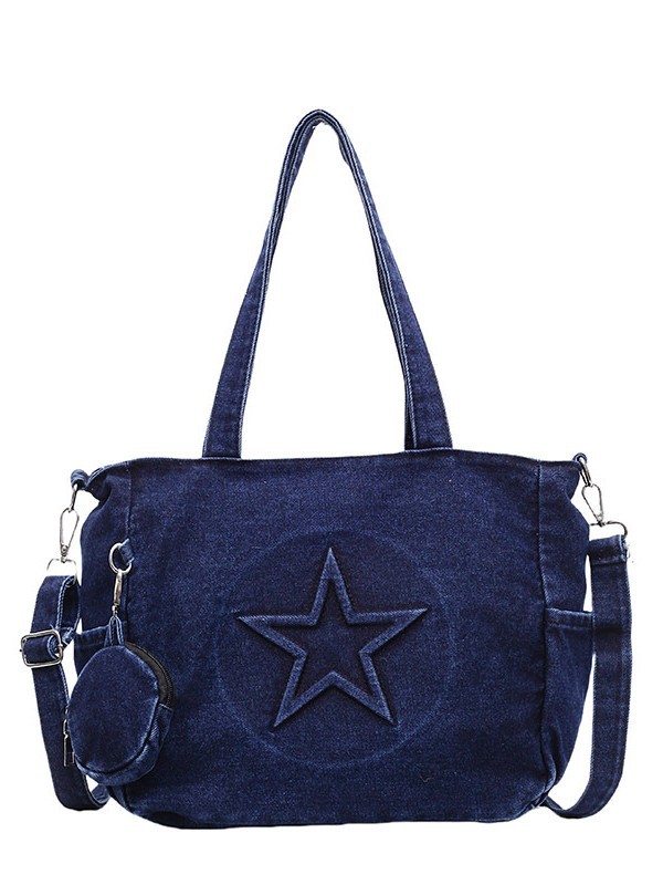 Diseño de nicho de mezclilla de cinco estrellas anticuado Totte bolso mujer comercio exterior transfronterizo nuevo bolso bandolera retro de gran capacidad