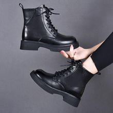 圆头马丁靴女2023秋冬新款系带休闲头层牛皮短靴舒适棉靴皮靴女靴