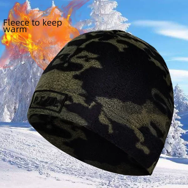Outdoor Camouflage Fleece Hat Autumn and Winter Windproof Warm Ear Cover Hat Men's and Women's Riding Mountaineering Elastic Cold-proof Hat Letter Hat