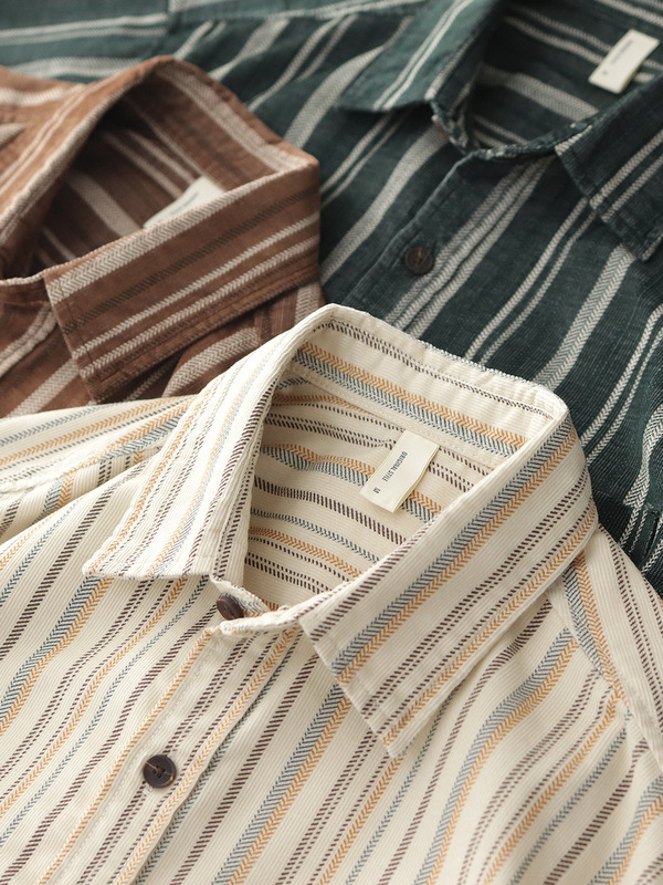 Japanese Style Vintage Artistic Casual Loose Corduroy Contrast Color Shirt Autumn New Arrival Striped Shirt Men's Long Sleeve Top
