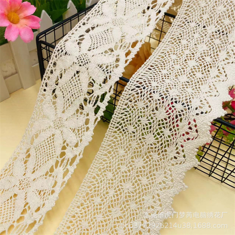厂家批发棉线花边蕾丝花边镂空单边条码DIY手工服装花边辅料