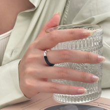 S925纯银黑色肌理熔岩戒指女小众设计个性开口指环轻奢高级感手饰