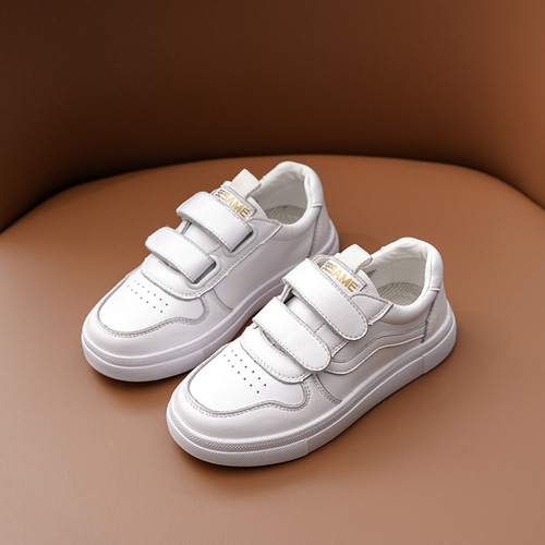 Boys' sneakers spring and autumn new style  white Korean style breathable girls' sneakers soft sole cowhide white shoes wholesale