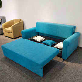 现代简约蓝绿色拆洗棉麻双人小户型客厅卧室折叠储物多功能沙发床