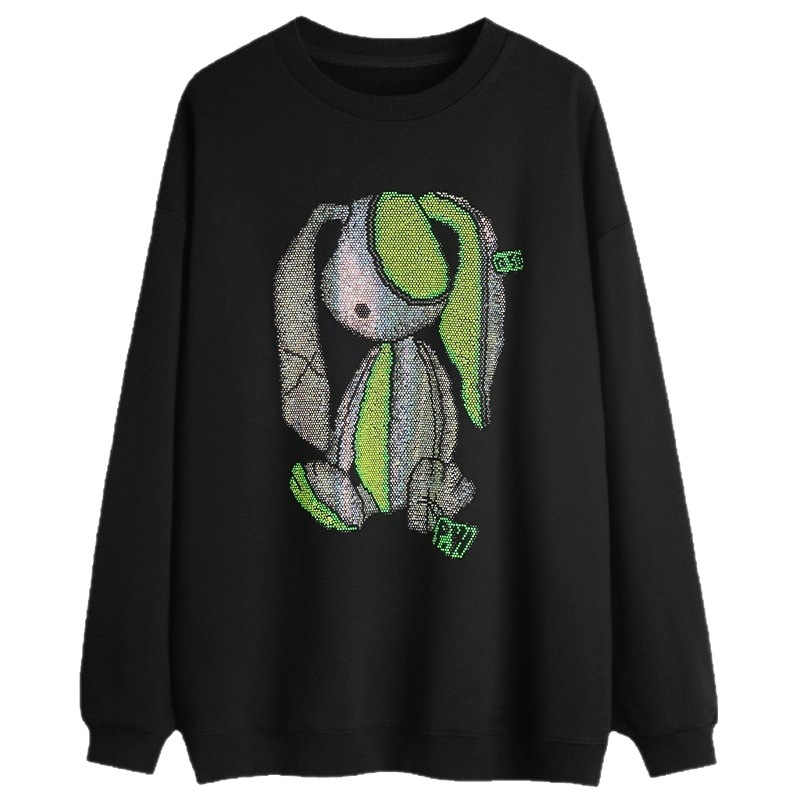 Suéter de las mujeres oversize alta calle moda marca ins suelta otoño 2024 nuevo trabajo pesado rhinestone top