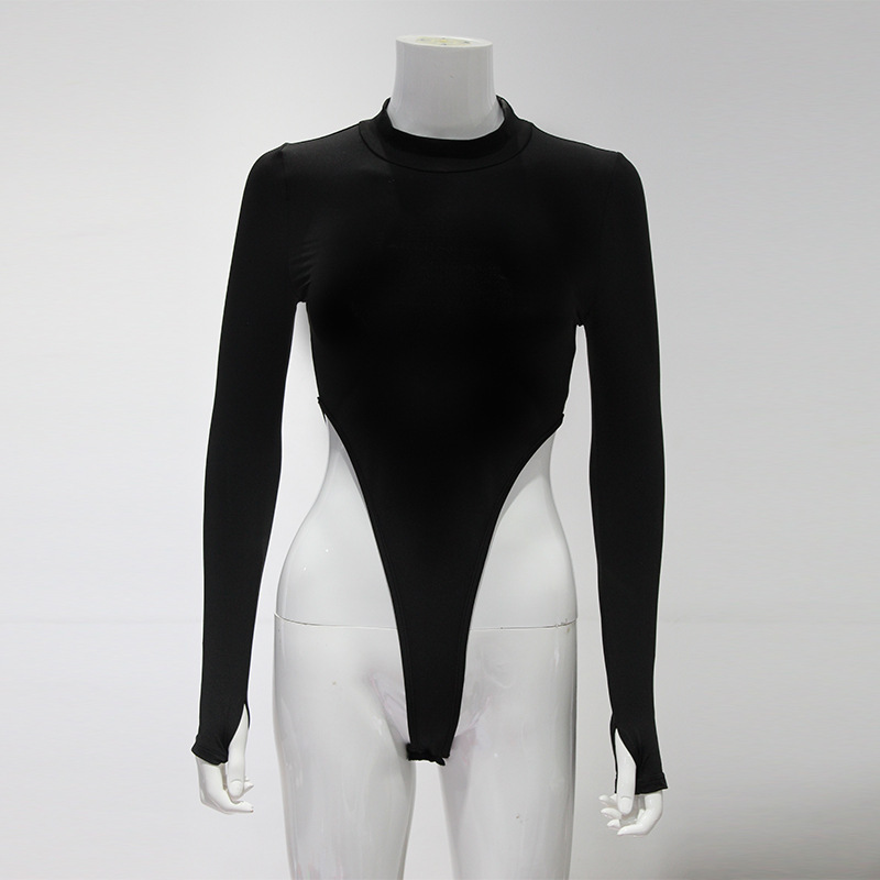 Las mujeres europeas y americanas de comercio exterior cuello redondo manga larga estiramiento sexy chica caliente moda casual bottoming camisa pullover cintura alta mono