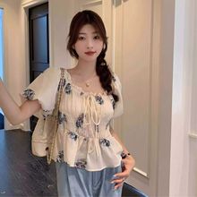 2025新款法式女装碎花泡泡袖衬衫女2025夏季新款短袖小衫休闲上衣