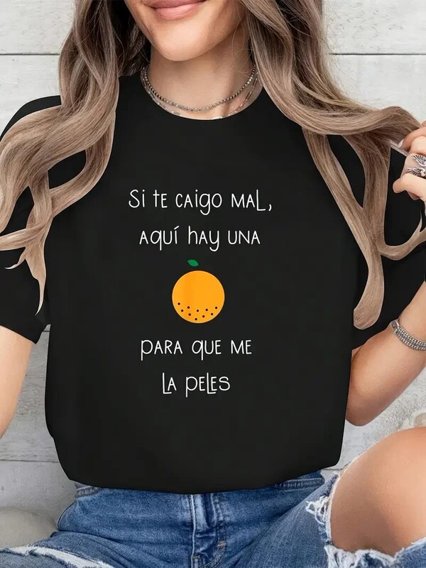 Spanish Humor Orange Graphic T-Shirt - "Sitecaigomal…" Funny Quote Round Neck Spanish Humor Orange Graphic T-Shirt - "Sitecaigomal…" Funny Quote Round Neck