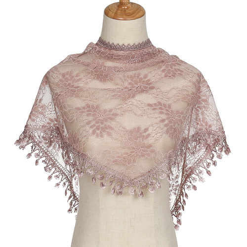 Hot selling lace monochrome Korean triangle scarf Fashion hollow women's solid color grape flower triangle scarf SJJ19