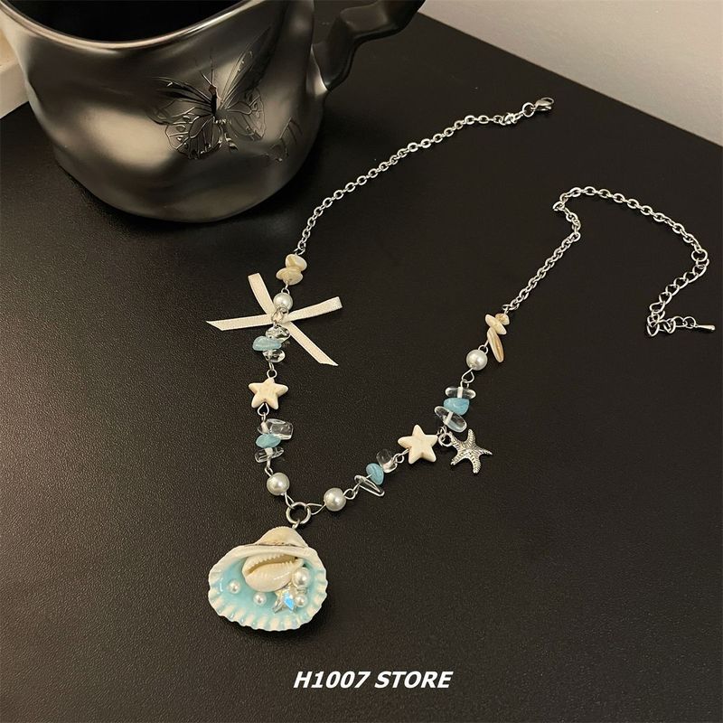 海边度假风可爱珍珠贝壳海星串珠项链女ins仙女小众男锁骨链配饰|undefined