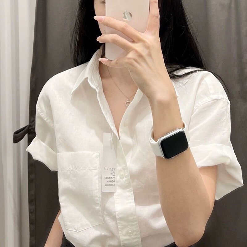 High-End Korean-Style Cotton White Short-Sleeved Shirt for Women, New Summer Style Hong Kong Style Shirt, Versatile and Elegant Top with Exposed Shoulders