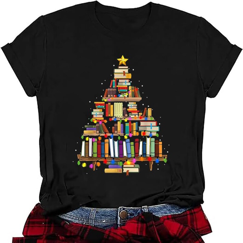 Foreign trade women's tops cross-border e-commerce Amazon Christmas printed colored cotton T-shirt Foreign trade women's tops cross-border e-commerce Amazon Christmas printed colored cotton T-shirt