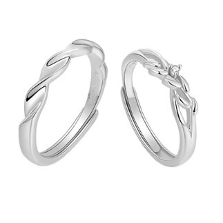 S999 Pure Silver Wheat Couple Ring Niche Design Ring Set with Diamonds Sterling Silver Ring Valentine's Day Gift for Girlfriend