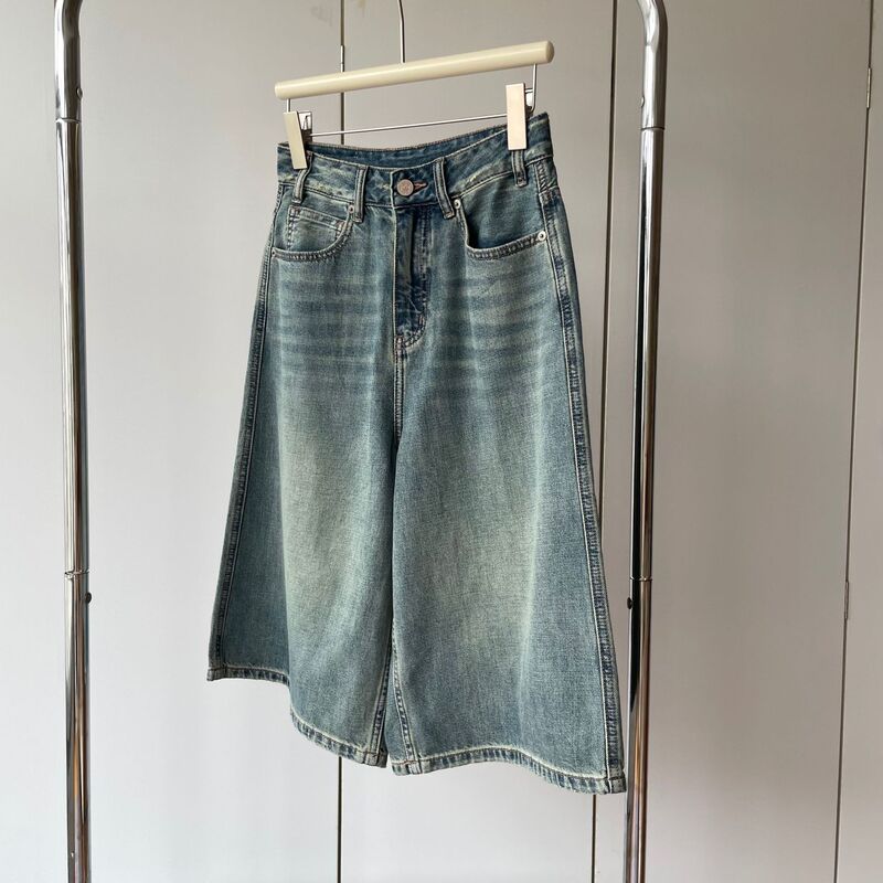 Retro Old Color, Good Condition! 100 Cotton High Waist, Light, Soft, Comfortable and Loose Six-Point Straight Jeans for Women