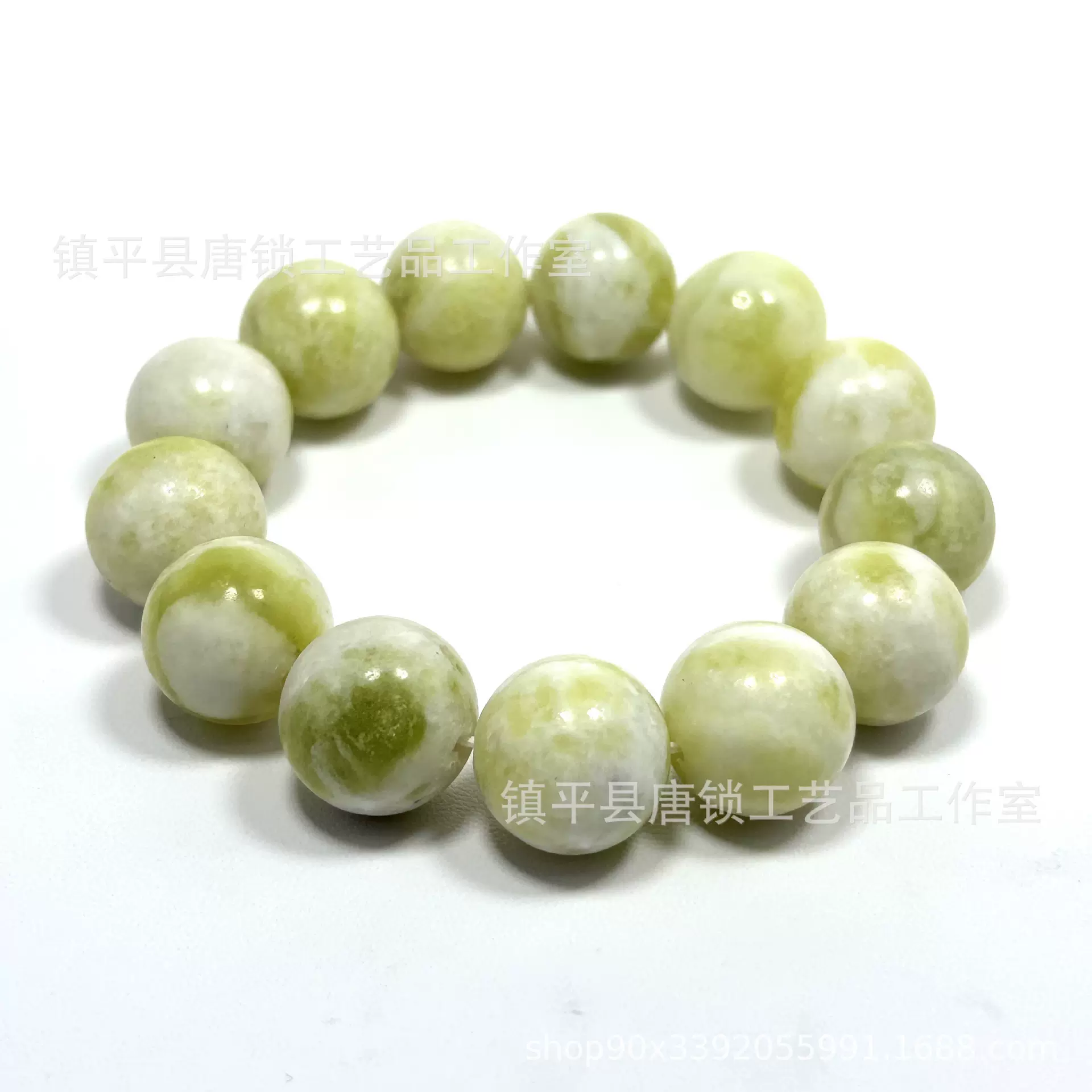 天然真品陕西蓝田玉圆珠手链弹力简约男女款玉石玉器手串