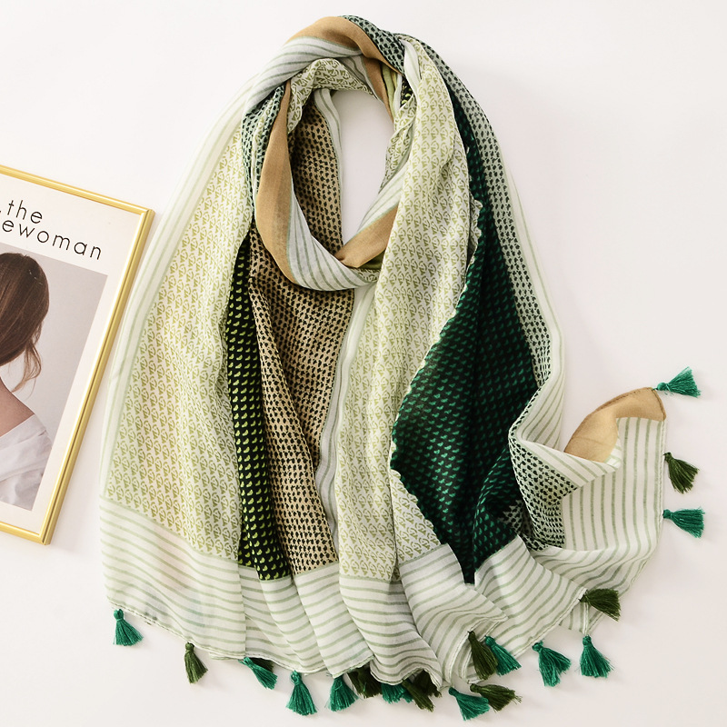 Comercio exterior Exportación algodón y lino sensación bufanda multicolor costura impresión geométrica bufanda decorativa viajes primavera y verano Toalla de playa delgada