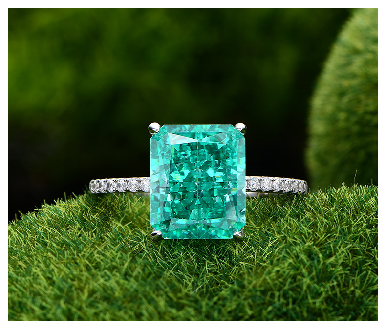 Luxurious Square Sterling Silver Inlay Artificial Diamond Rings