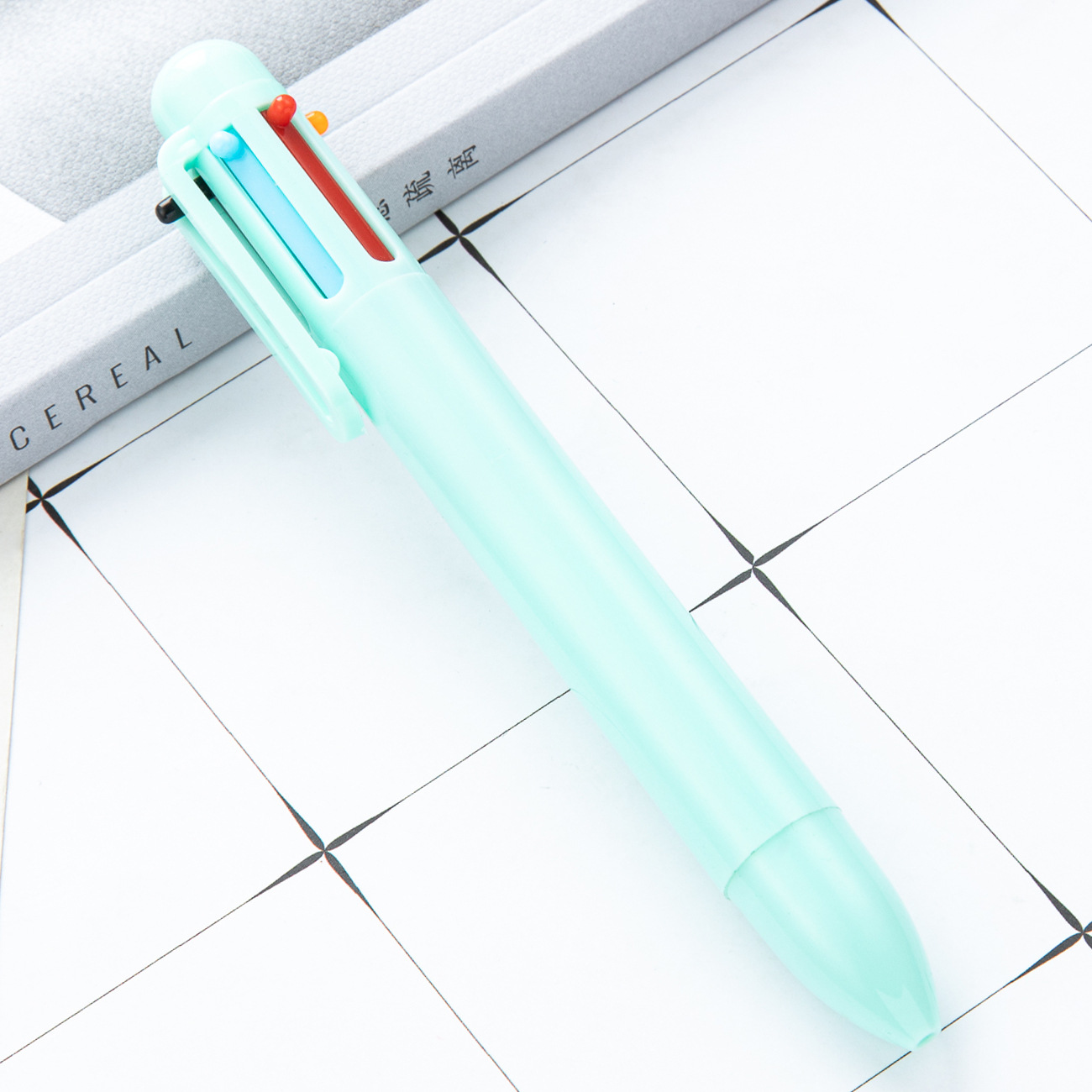 Bolígrafo de plástico multicolor creativo tipo de prensa 6 colores en uno bolígrafo de color para estudiantes papelería bolígrafo multifuncional