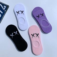 男女浅口袜子春夏潮ins 学院风欧美街头创意休闲短紫白胶棉袜批发