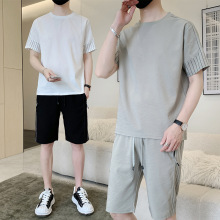 冰丝速干男士t恤夏季薄潮牌宽松短袖短裤篮球服一套跑步运动套装