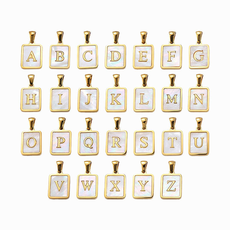 DIY accessories: Titanium steel electroplated shell square pendant with 26 radiant letters, suitable for bracelets, necklaces, and jewelry accessories DIY accessories: Titanium steel electroplated shell square pendant with 26 radiant letters, suitable for bracelets, necklaces, and jewelry accessories