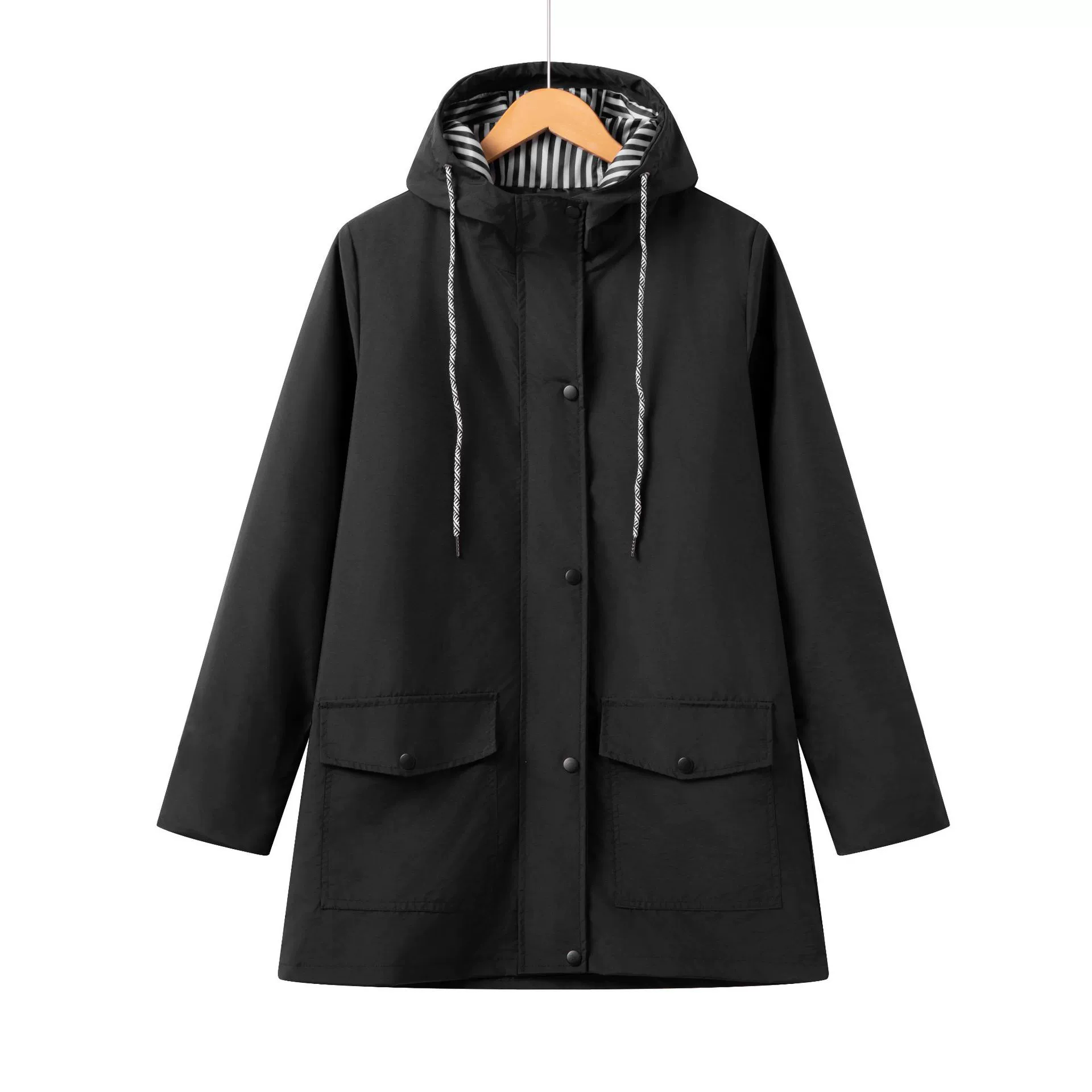 Трансграничные новые длинные рукава водонепроницаемая ветровка средняя длинная женщина с капюшоном весенняя осенняя куртка большой размер ветровка куртка мужской