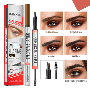 Cross-border makeup HelloKiss two-head two-in-one four-claw liquid eyebrow pencil natural three-dimensional eyebrow styling eyebrow glue