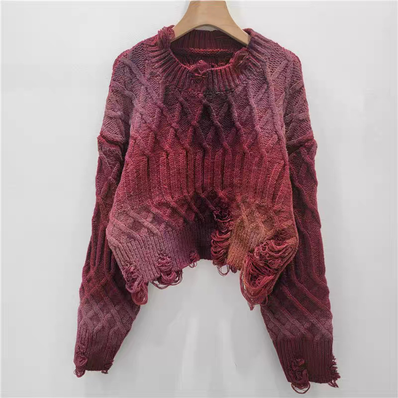 2025 otoño y invierno nueva personalidad versátil coreana suelta industria pesada para hacer viejos graffiti personalidad jersey de cuello redondo image 7