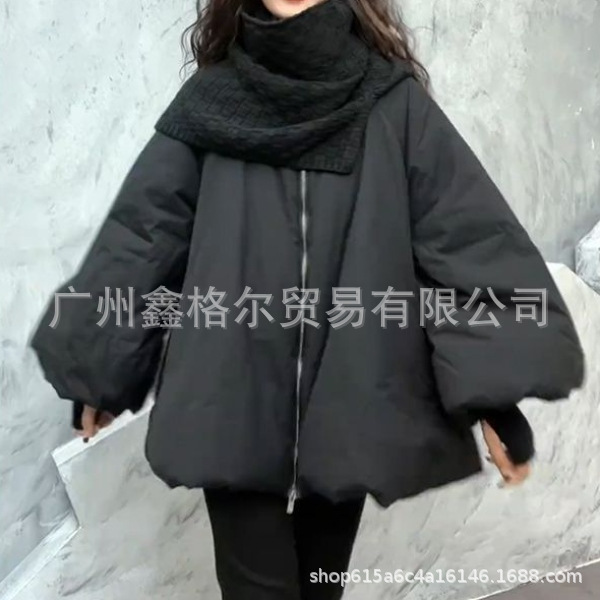 现货2024日韩热卖洋气百搭棉袄女时尚灯笼袖大摆棉衣